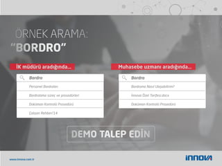 www.innova.com.tr
İK müdürü aradığında… Muhasebe uzmanı aradığında…
Personel Bordroları
Bordrolama süreç ve prosedürleri
Doküman Kontrolü Prosedürü
Çalışan Rehberi’14
Bordro Bordro
Bordroma Nasıl Ulaşabilirim?
İnnova Özel Tarifesi.docx
Doküman Kontrolü Prosedürü
 