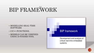 MODELLING REAL-TIME
SOFTWARE
 C/C++ FUNCTIONS.
 MODELS CAN BE VERFIIED
USING D-FINDER TOOL
14
[1]
 