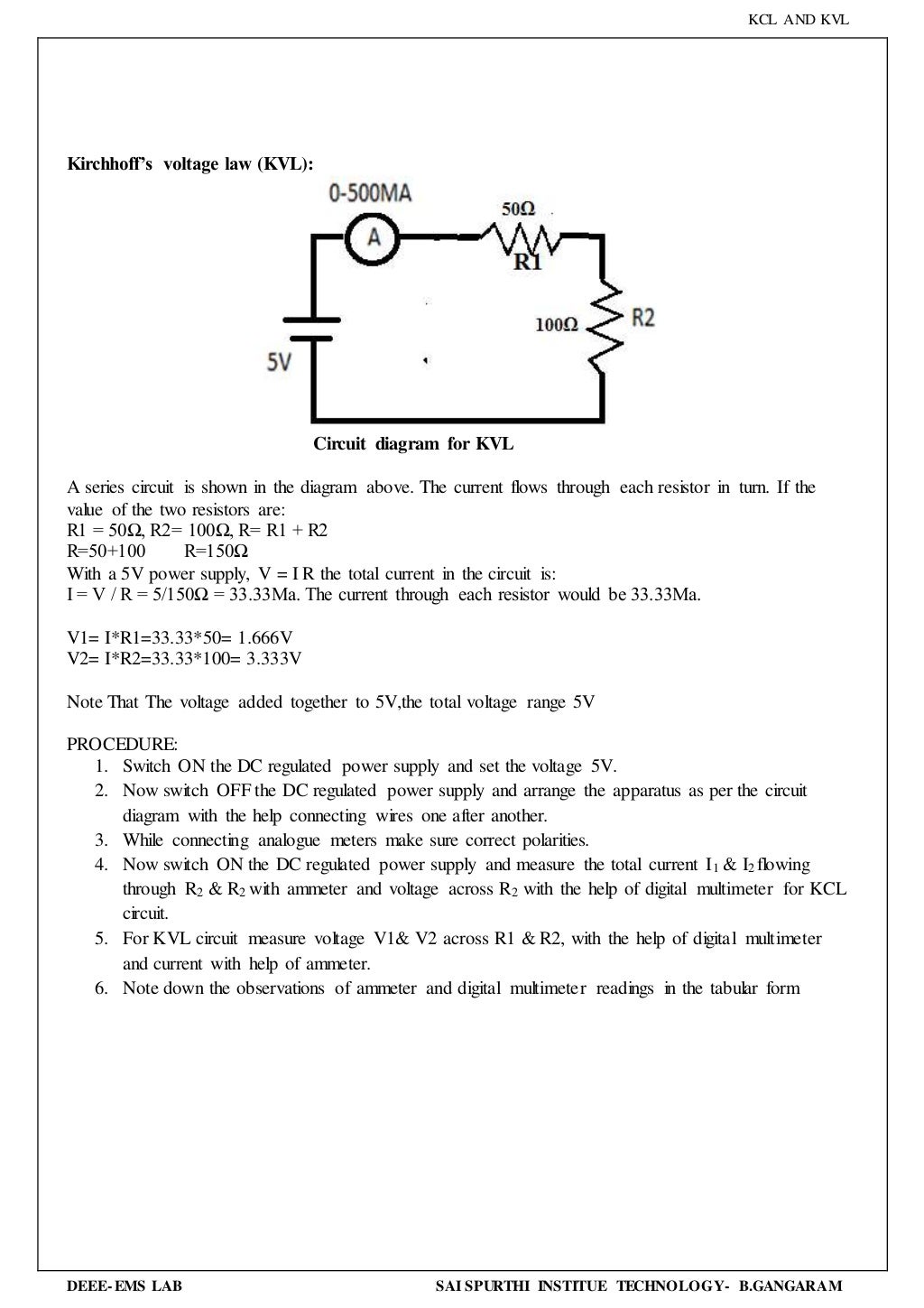 Verification of kirchoff current and voltage laws