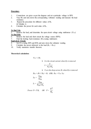 Verification of maximum power transfer theorem | DOCX
