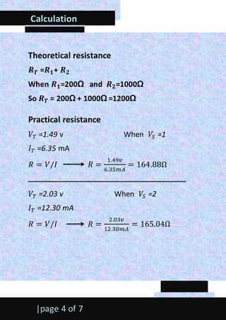 Socket R1 R2 Calculation Verification of ohm's law in parallel circuit | DOCX