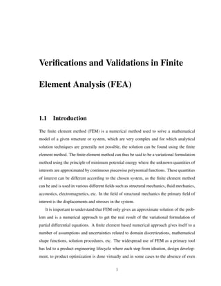 Veriﬁcations and Validations in Finite Element Analysis (FEA) | PDF