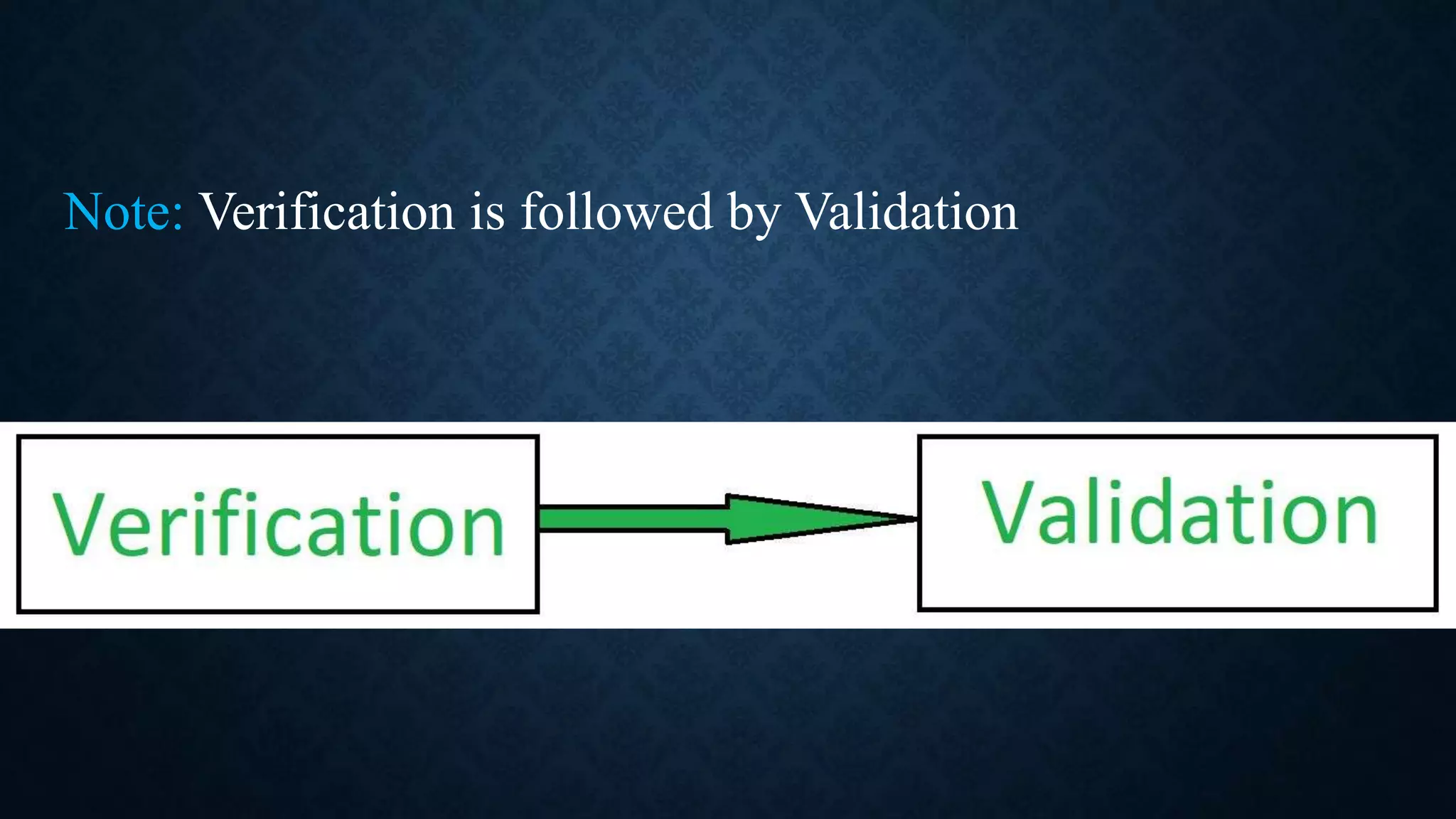 Note: Verification is followed by Validation 
