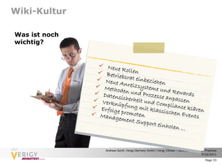 Wiki-Kultur

Was ist noch
wichtig?




               Andreas Genth, Verigy Germany GmbH | Verigy VShare – Good Enterprise...