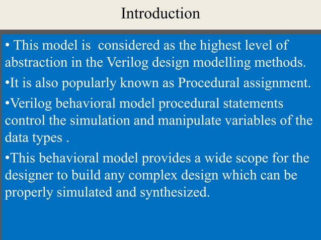 Lect 7: Verilog Behavioral model for Absolute Beginners | PPTX ...
