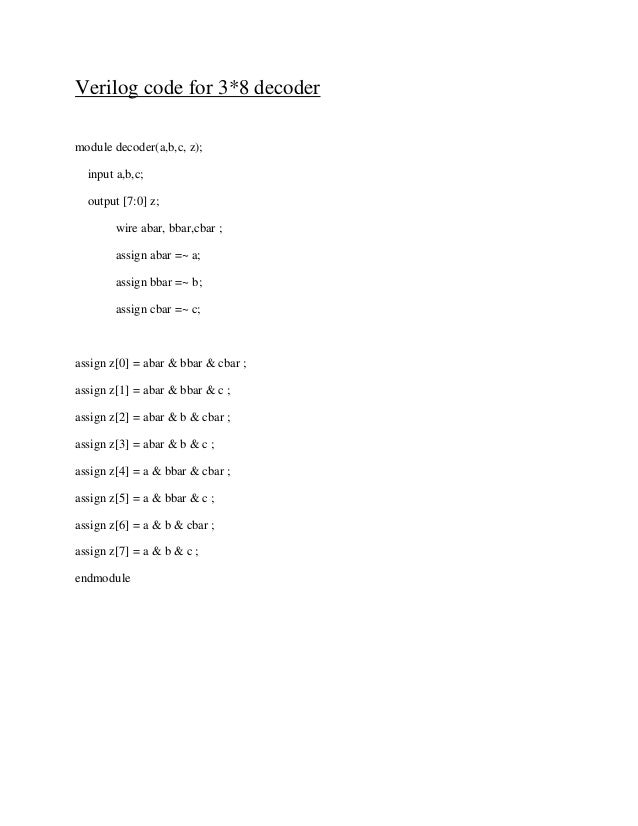 Verilog Code For Decoder