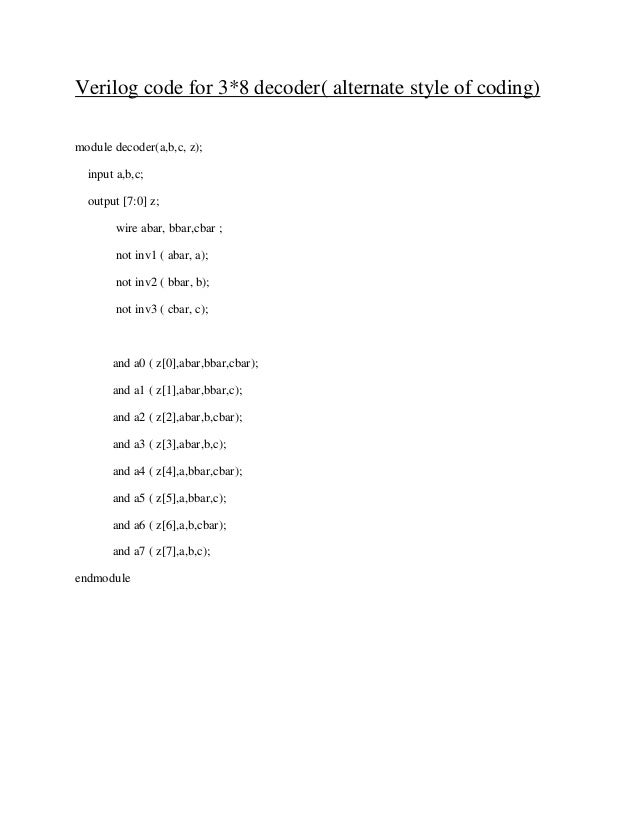 Verilog Code For Decoder Verilog Code For Decoder