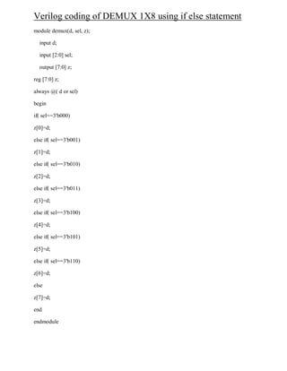 Verilog coding of demux 8 x1 | PDF