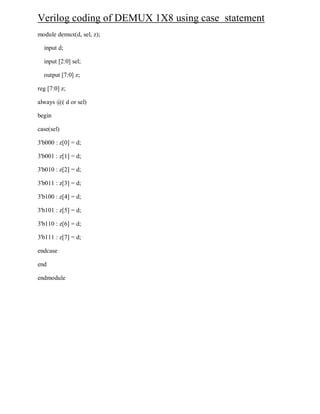 Verilog coding of demux 8 x1 | PDF