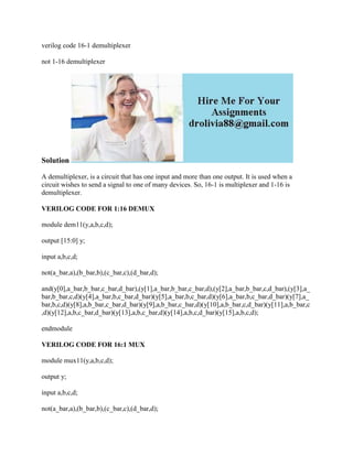 verilog code 16-1 demultiplexer not 1-16 demultiplexerSolutionA demult.docx