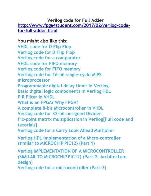 Verilog code for full adder