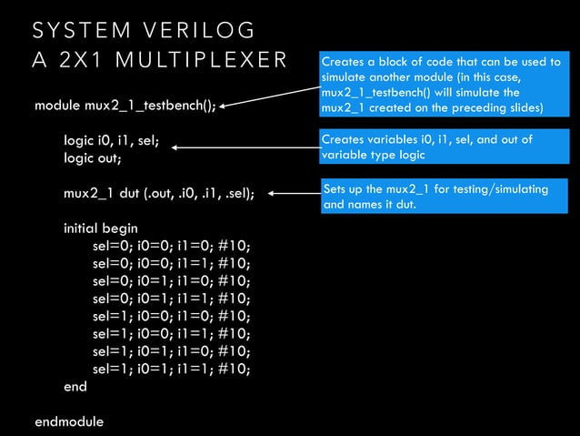 System Verilog (Tutorial -- 2X1 Multiplexer) | PPT