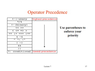 17
Operator Precedence
Lecture 7
 