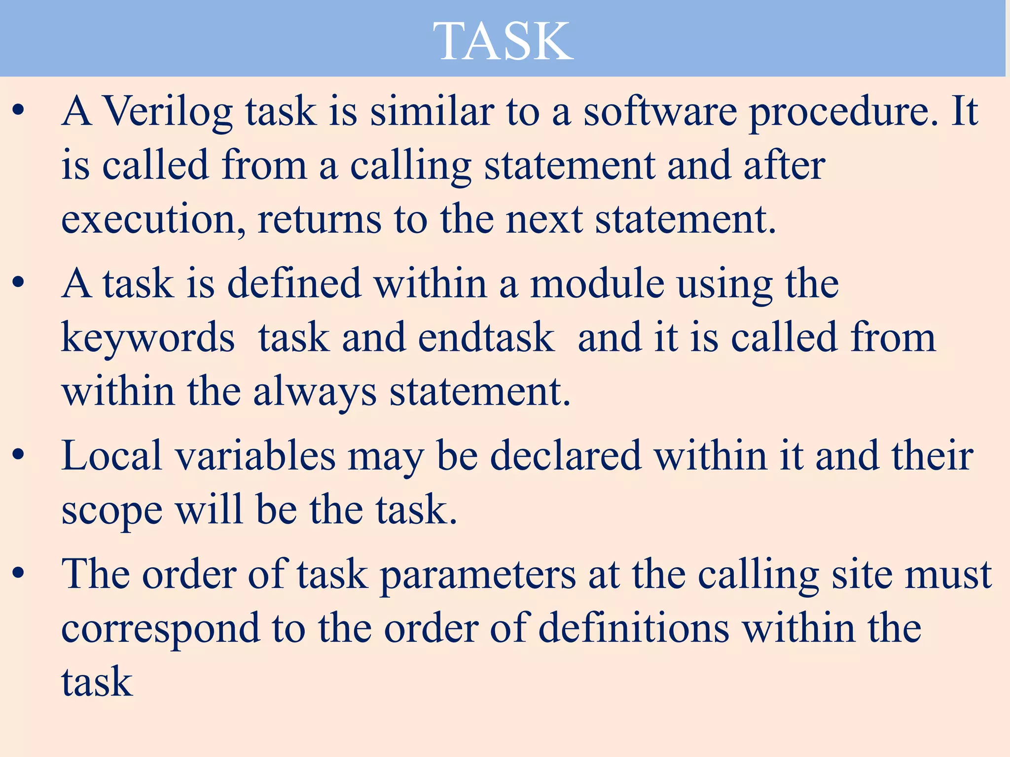 Verilog TASKS & FUNCTIONS | PPTX | Web Development | Internet