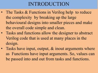 Verilog TASKS & FUNCTIONS | PPTX | Web Development | Internet