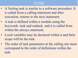 Verilog TASKS & FUNCTIONS | PPTX | Web Development | Internet