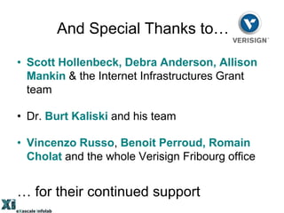 And Special Thanks to…
• Scott Hollenbeck, Debra Anderson, Allison
Mankin & the Internet Infrastructures Grant
team
• Dr. ...