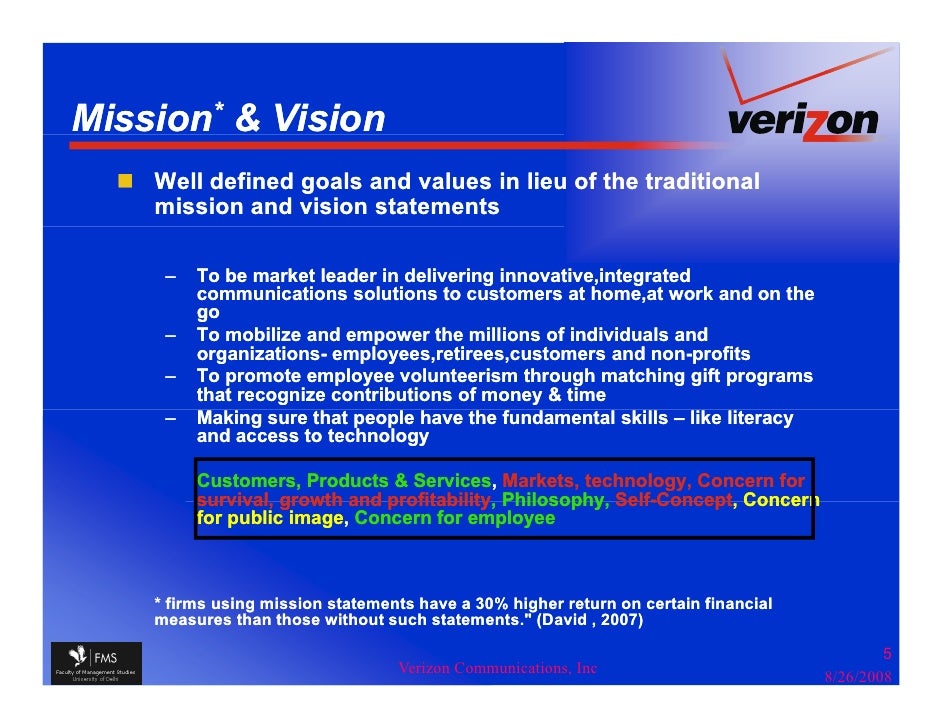 verizon a case study verizon mission statement