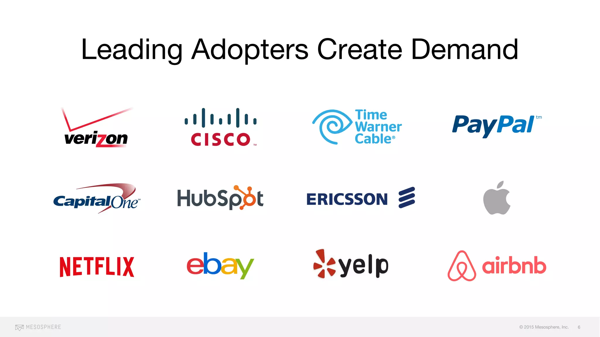 © 2015 Mesosphere, Inc.
Leading Adopters Create Demand
6
 