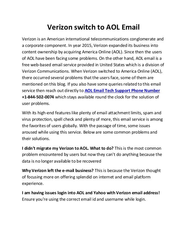 Verizon switch to aol email