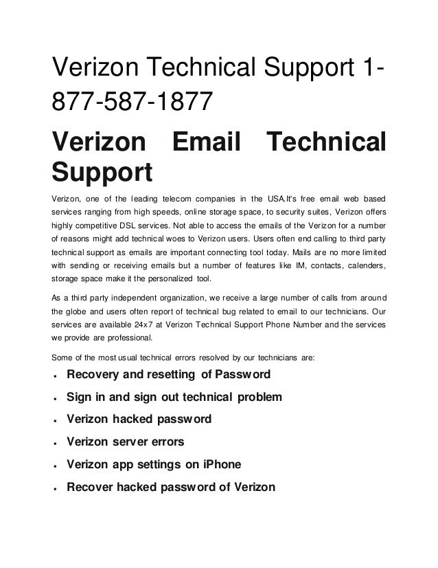 technical support for verizon
