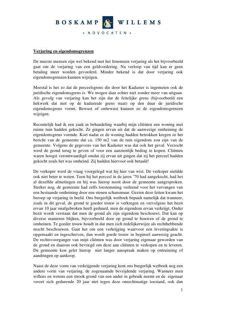 Verjaring en eigendomsgrenzen boskamp en willems advocaten