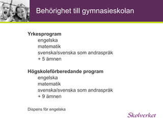 Ny betygsskala A B C E D F - Betyget D innebär att kunskapskraven för E och till övervägande del för C är uppfyllda Betyget E innebär att kunskapskravet för E är uppfyllt i sin helhet 20 17,5 15 12,5 10 