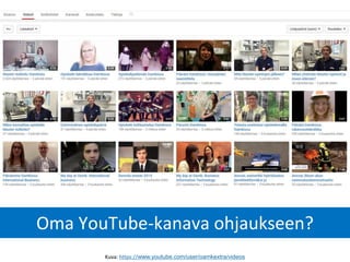 Kuva: https://www.youtube.com/user/oamkextra/videos
Oma YouTube-kanava ohjaukseen?
 