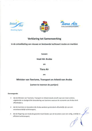 Contract signed Between Insel Air & Tiara Air