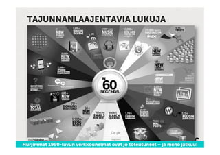 TAJUNNANLAAJENTAVIA LUKUJA




Hurjimmat 1990-luvun verkkounelmat ovat jo toteutuneet – ja meno jatkuu!
 