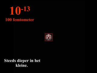 Steeds dieper in het kleine.  10 -13 100 femtometer 
