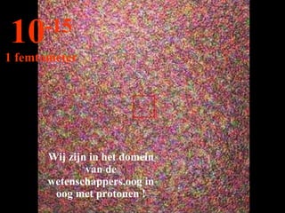 Wij zijn in het domein van de wetenschappers,oog in oog met protonen ! 10 -15 1 femtometer 