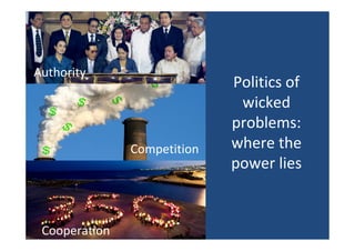 Competition
Authority
Cooperation
Politics of
wicked
problems:
where the
power lies
 