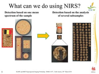 SLOPE and BiRT Hyperspectral Imaging Workshop - BOKU-UFT , Tulln Austria, 20th March 20155
Detection based on one mean
spectrum of the sample
Detection based on the analysis
of several subsamples
What can we do using NIRS?
 