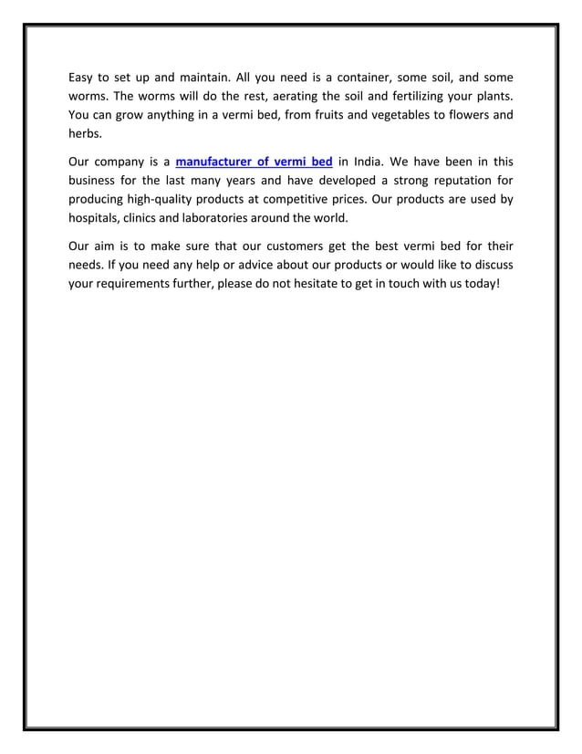 Vermi bed manufacturer