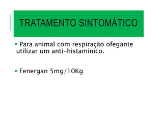 TRATAMENTO SINTOMÁTICO
 Para animal com respiração ofegante
utilizar um anti-histamínico.
 Fenergan 5mg/10Kg
 