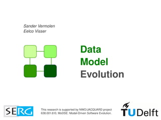 Sander Vermolen
    Eelco Visser



                                        Data
                                        Model 
                                        Evolution


            This research is supported by NWO/JACQUARD project
                                           
            638.001.610, MoDSE: Model­Driven Software Evolution.
 