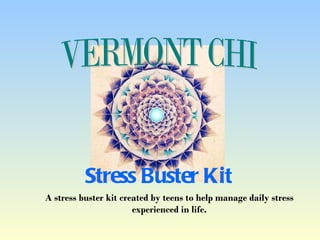 A stress buster kit created by teens to help manage daily stress experienced in life. Stress Buster Kit VERMONT CHI 