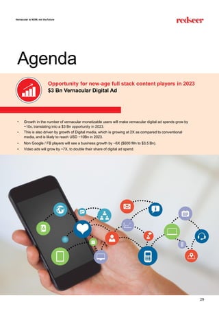 Agenda
Opportunity for new-age full stack content players in 2023
$3 Bn Vernacular Digital Ad
• Growth in the number of ve...