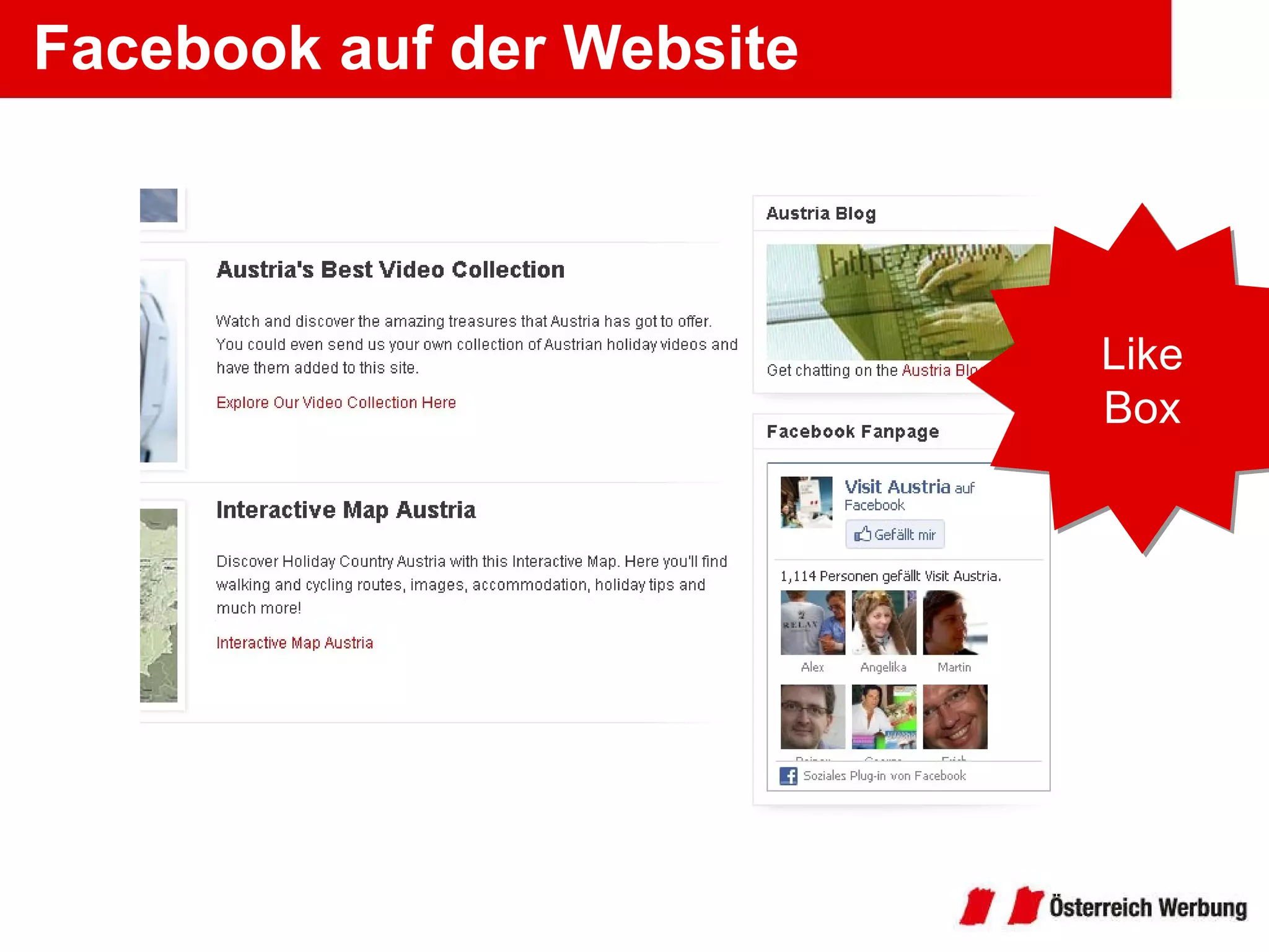 Facebook auf der Website Like Box 
