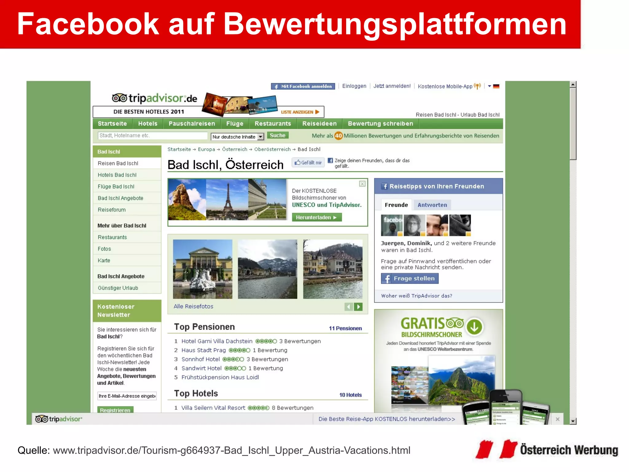 Facebook auf Bewertungsplattformen Quelle:  www.tripadvisor.de/Tourism-g664937-Bad_Ischl_Upper_Austria-Vacations.html   