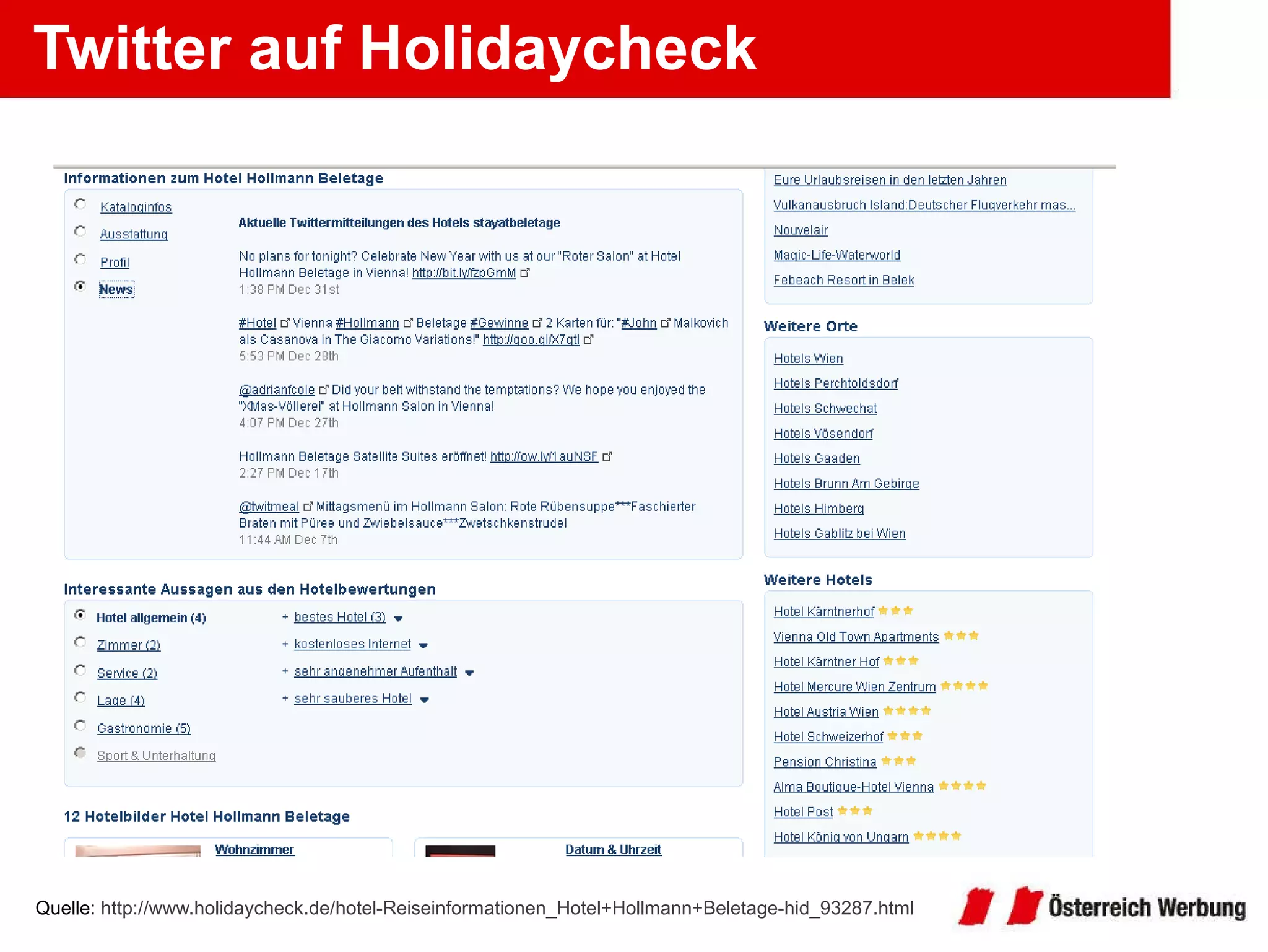 Twitter auf Holidaycheck Quelle:  http://www.holidaycheck.de/hotel-Reiseinformationen_Hotel+Hollmann+Beletage-hid_93287.html   