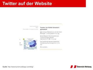 Twitter auf der Website Quelle:  http://www.tourismusdesign.com/blog/ 