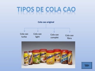 Cola cao original




Cola cao   Cola cao         Cola cao   Cola cao
 turbo       light          complet     fibra
 