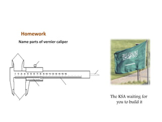 Homework
Name parts of vernier caliper
The KSA waiting for
you to build it