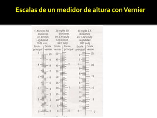 Escalas de un medidor de altura con Vernier 
 