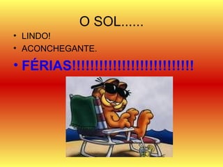 O SOL...... LINDO! ACONCHEGANTE. FÉRIAS!!!!!!!!!!!!!!!!!!!!!!!!!!! 