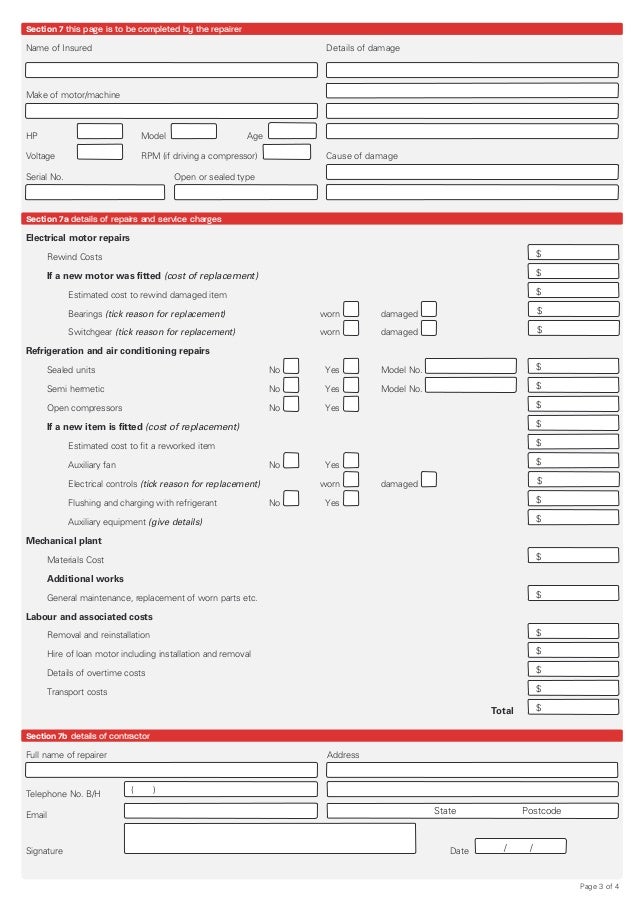 Vero Machinery Breakdown Claim Form