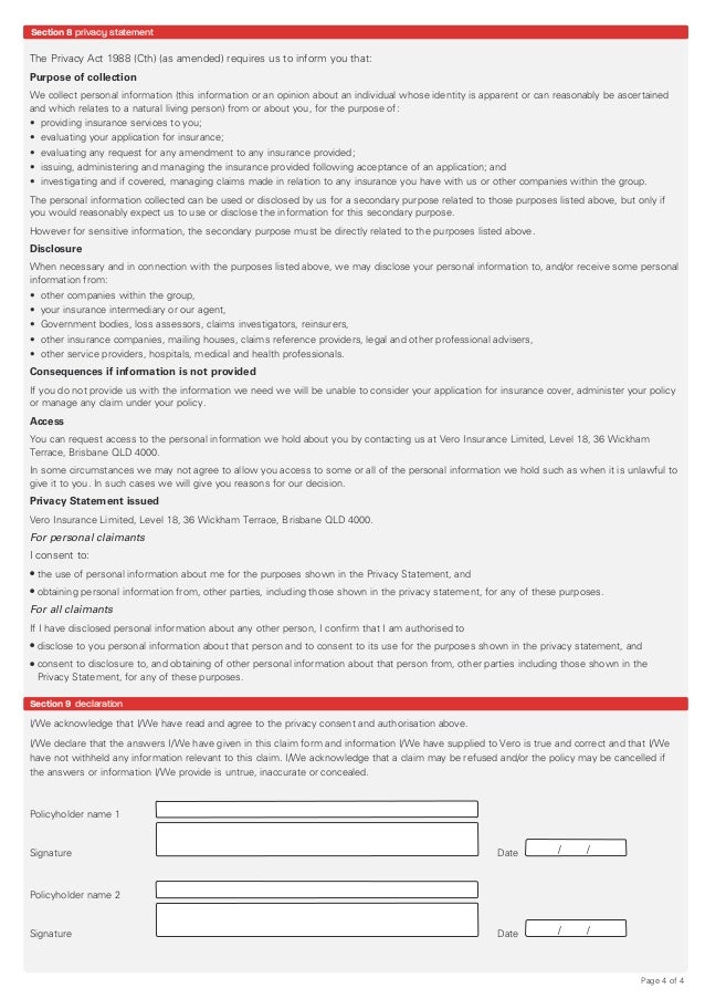 Vero Machinery Breakdown Claim Form