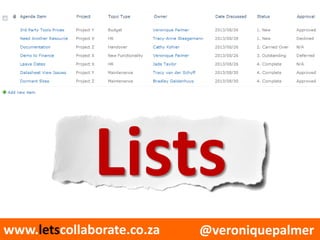@veroniquepalmerwww.letscollaborate.co.za
Lists
 